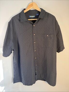 Campia Black Textured Short Sleeve Casual Minimalist Button Down, 2xl